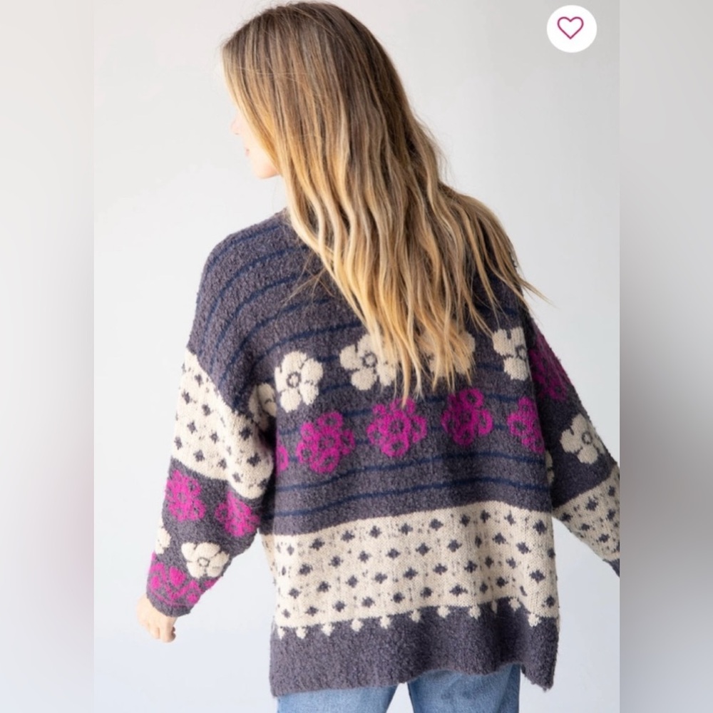 Natural Life Calla Jacquard Cardigan Sweater Small Oversized Relaxed - Picture 3 of 11